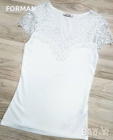 ИЗКЛЮЧИТЕЛНО КРАСИВА блуза с дантела в цвят бял крем , снимка 3 - Тениски - 46019701