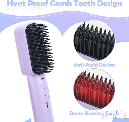 ‎elthmpr Безжична четка за изправяне на коса  с 3 нива на нагряване, отрицателни йони, снимка 6 - Преси за коса - 52431512