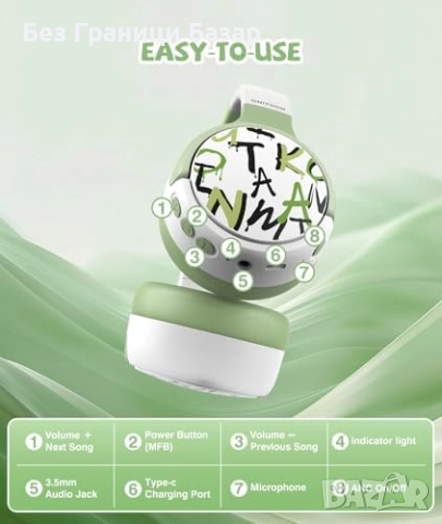 Нови Детски безжични шумопотискащи слушалки Bluetooth 60 часа батерия, снимка 6 - Bluetooth слушалки - 51941211