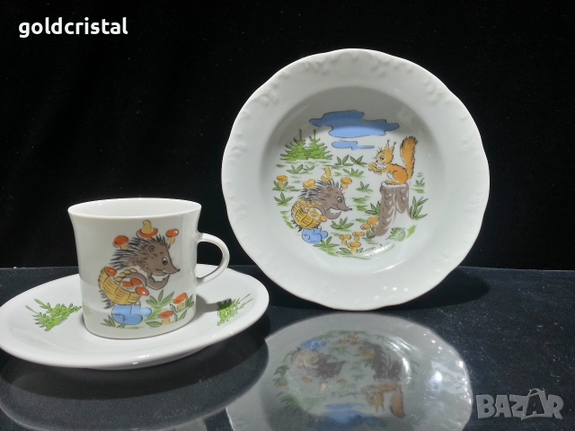 Стар български порцелан детски комплект за хранене 