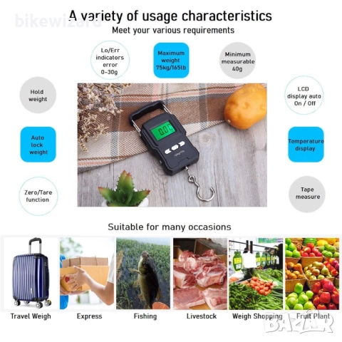 Rhorawill 165lb / 75kg Висящ кантар за багаж Цифров кантар за куфари с ролетка НОВ, снимка 4 - Други стоки за дома - 52395132
