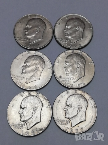 лот от 6 монети 1 долар Айзенхауер 1972,76,77 г.