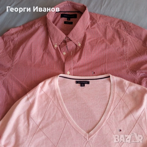 2за1 SPRING SALE TOMMY HILFIGER XL Plaid Shirt+V-Neck Sweater риза+топ пуловер КАТО НОВИ, снимка 2 - Ризи - 53708514
