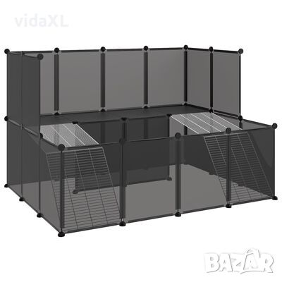 vidaXL Клетка за малки животни, черна, 143x107x93 см, PP и стомана(SKU:340569, снимка 1 - Други стоки за животни - 45522724