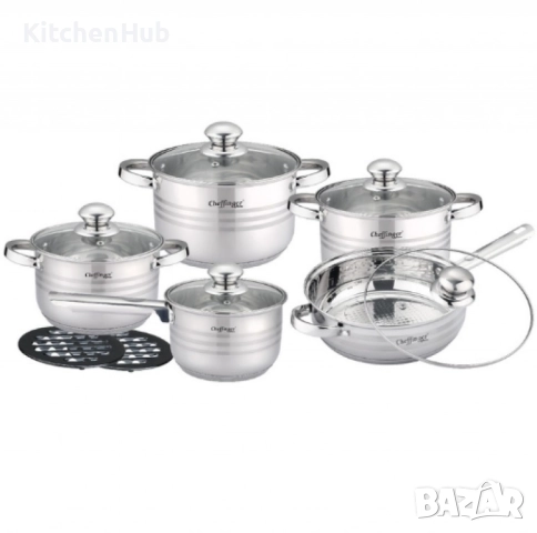 Комплект съдове за готвене, Cheffinger, 12 части, неръждаема стомана