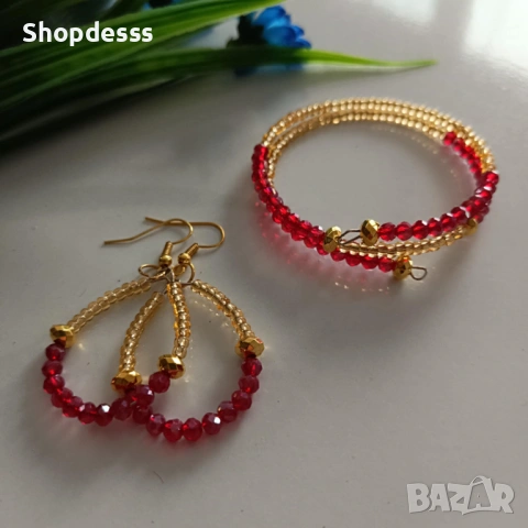 Ръчно изработени комплекти  - гривна и обеци , снимка 4 - Бижутерийни комплекти - 53804819