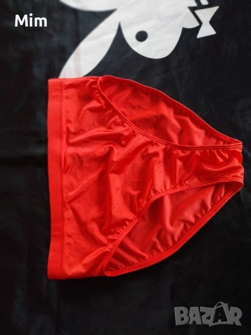 L Ярко червена сатенена бикина с висока талия , снимка 7 - Бельо - 52438105