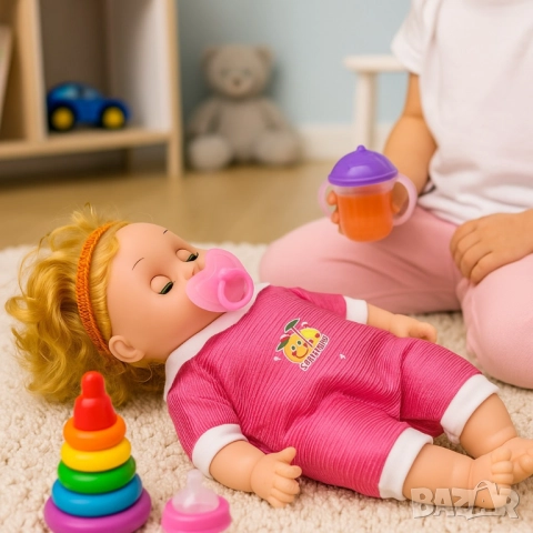 Кукла бебе с биберон – 25 см звук и забавление, снимка 2 - Кукли - 52032665