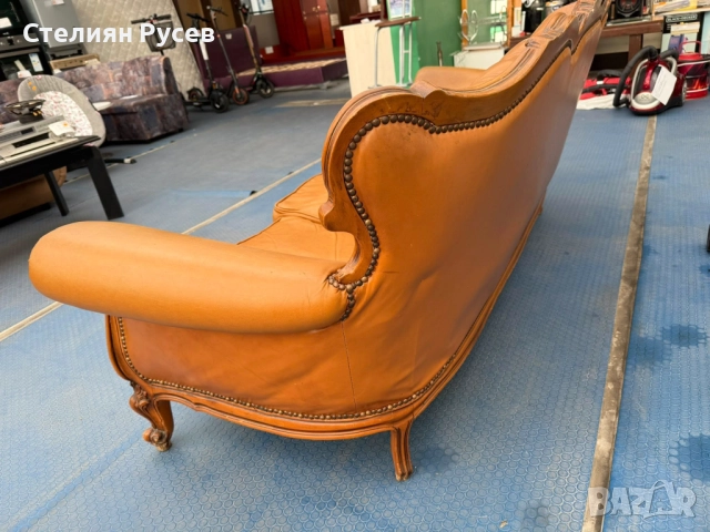 2411    ретро кожен холов диван /  канапе 200 см -цена 265лв или 135,49 евро  -ретро , с дърворезба , снимка 2 - Дивани и мека мебел - 52522234