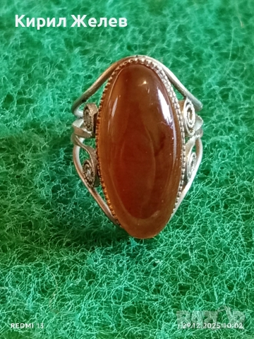 Винтидж сребърен пръстен с ювелирно фасетиран Балтийски кехлибар майсторска изработка 48630, снимка 2 - Пръстени - 52925402