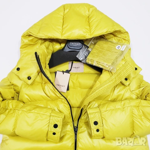 TWINSET НОВО! Дамско Зимно Палто Дълго Пухено Яке Пух Жълто-Зелено M-L, снимка 9 - Якета - 53226484