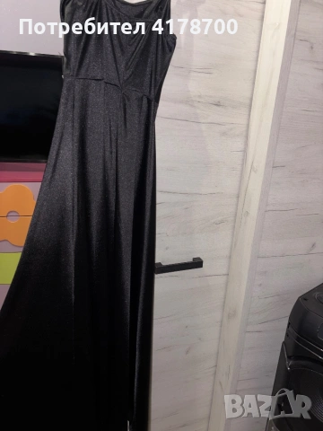 Черна сатенена рокля+бижу, снимка 3 - Рокли - 54115545