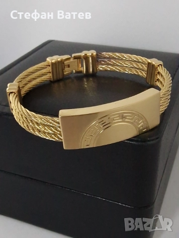 Мъжка гривна с полукръгла плочка и гръцки орнамент – позлатена