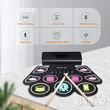 Нов Преносим електрически барабанен комплект COOLMUSIC, сгъваем барабанен пад Coolmusic, електро..., снимка 3 - Други инструменти - 51887230