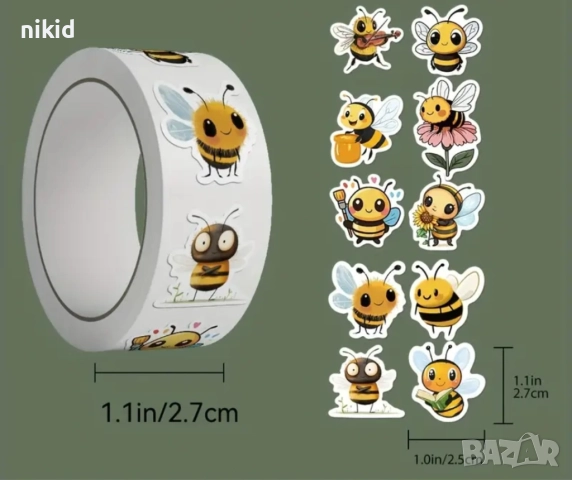 100 бр пчела пчели пчелички весели самозалепващи лепенки стикери за ръчна изработка за подарък, снимка 2 - Други - 52543587