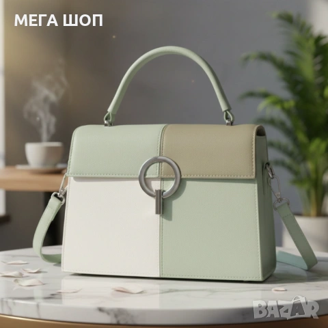 Многоцветна дамска чанта с метална тока и дълга дръжка, снимка 6 - Чанти - 53928750