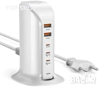 зарядно за мобилен телефон WUKUR 5-портово USB C зарядно устройство, 55W, снимка 4 - Друга електроника - 48781771