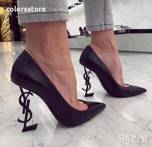 Обувки на ток - черна кожа с черен ток - Y1L 