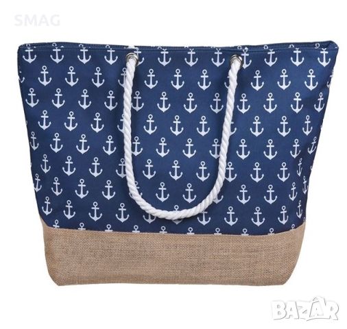 Плажна чанта Blue Jute Anchors 54x14x38см, снимка 2 - Чанти - 46724975