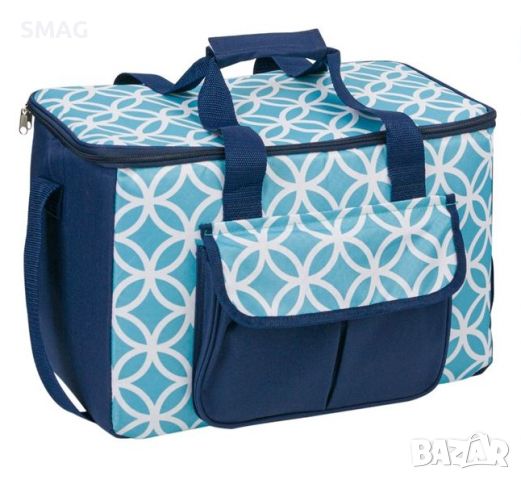Изотермална чанта Тюркоаз Синьо Бял Дизайн 42x23x29cm - 28л, снимка 1 - Хладилни чанти - 46392904