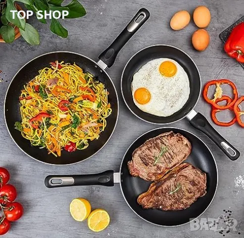 Нов Комплект от 3 броя тигани за пържене индукционен котлон Дом Кухня, снимка 6 - Съдове за готвене - 50015911