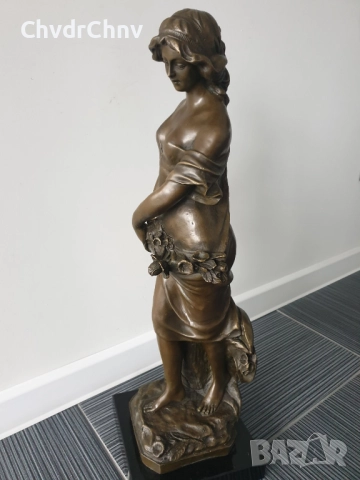 68см-17кг Moreau статуетка/френска бронзова скулптура/голяма фигура на жена с цветя, снимка 5 - Статуетки - 52570330