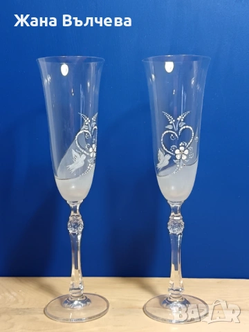 Сватбени ритуални чаши Е2 - ръчно рисувани, снимка 2 - Сватбени аксесоари - 54057542