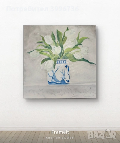 Маслена картина - Бели лалета 40х40см