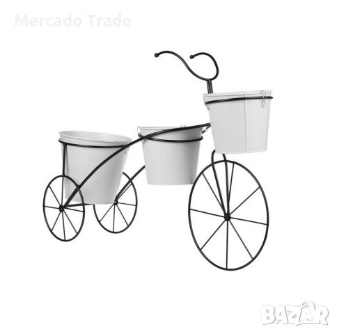 Декоративен велосипед за цветя Mercado Trade, 3 саксии, Метал, Черен