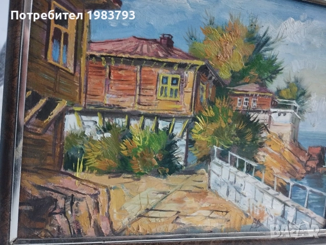 Маслена картина,, Старият Созопол "-подписана., снимка 2 - Антикварни и старинни предмети - 54135243