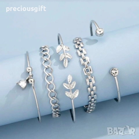 Комплект бижута - 5 броя гривни, налични в цвят злато и сребро, снимка 5 - Гривни - 53083802