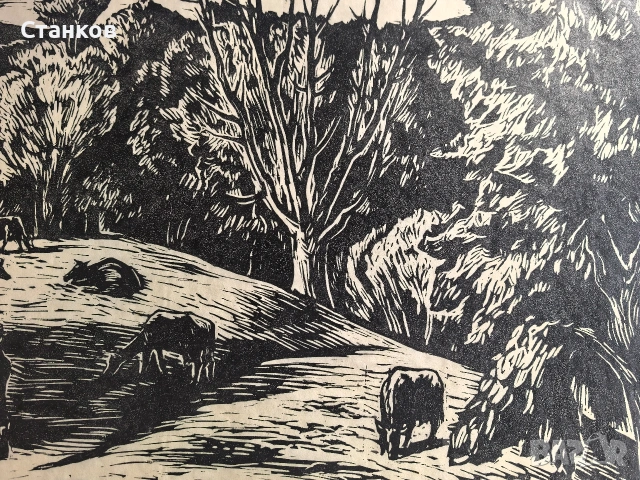 Евтим Томов, Ливада с крави , снимка 3 - Антикварни и старинни предмети - 53939478