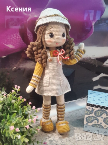 Плетена играчка Кукла НОРА, Ръчно изработена, Перфектен подарък, снимка 2 - Плюшени играчки - 53456031