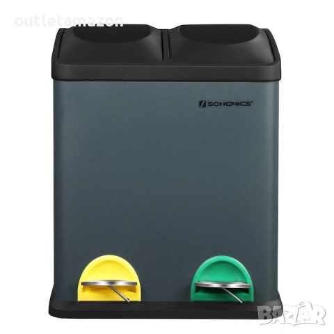 Songmics Кош за отпадъци 30 литра, система за разделно събиране на отпадъци, 2 коша