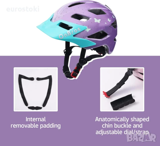OnBros Детска велосипедна каска за възраст 5-13 години, с регулируем визьор, каска за велосипед, снимка 6 - Детски велосипеди, триколки и коли - 51230975