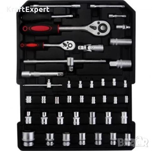 Куфар с инструменти 499 части KraftWorld – тресчотни ключове,тресчотка, клещи, отвертки, снимка 4 - Куфари с инструменти - 50474118