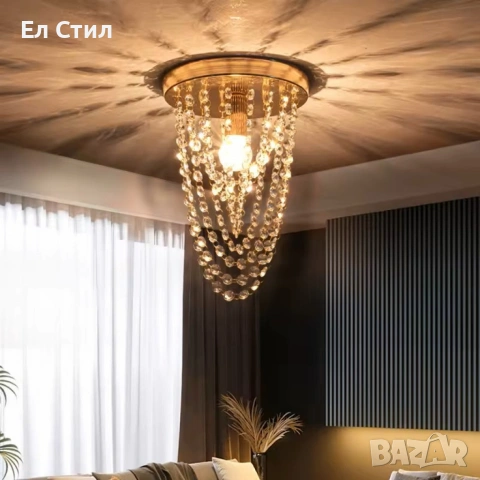 Луксозен плафон с кристали – впечатляващ светлинен ефект дори в малки помещения, снимка 4 - Полилеи - 53589712