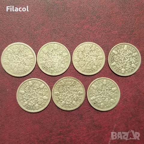 Великобритания серия 6 пенса 1930 - 1936 г. Джордж V, снимка 2 - Нумизматика и бонистика - 52790326