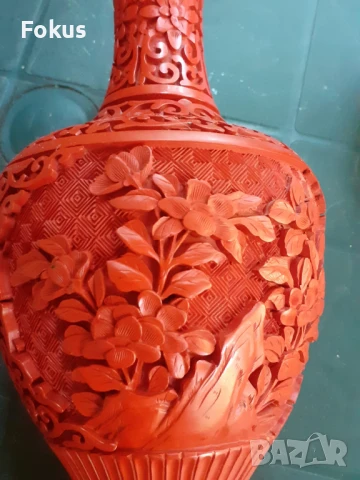 Cinnabar Laquer -чифт прелестни стари китайски вази уникални, снимка 3 - Антикварни и старинни предмети - 50929599