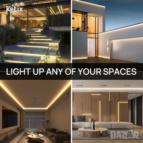 Неонова LED лента-2м-5м,3000К,топло бяло, снимка 4 - Лед осветление - 53602633