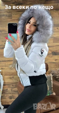 Karl Lagerfeld Дамско Зимно Яке С Естествен Пух На Качулката - Лачени И Матови Код W.S.O.17, снимка 3 - Якета - 52569017