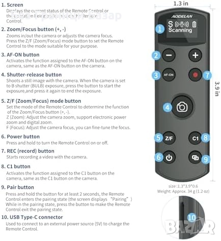 Ново Безжично дистанционно за фото Sony камера със зуум и OLED дисплей, снимка 7 - Чанти, стативи, аксесоари - 51937742