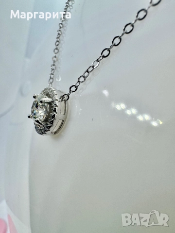 Сребърно колие с мойсанит (диамант) 1 карат, снимка 7 - Колиета, медальони, синджири - 51531365