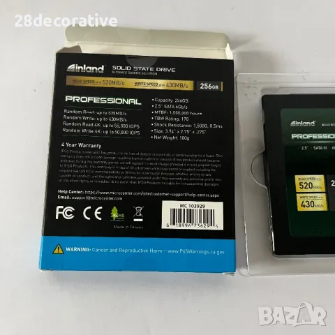 INLAND Professional 256GB SSD 3D TLC NAND SATA III 6Gb/s 2.5" 7mm Internal Solid State Drive (256GB), снимка 3 - Други - 48011010