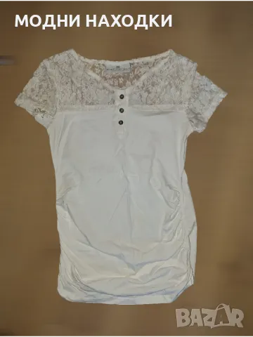 Еластична,бяла тениска с дантела, снимка 3 - Тениски - 49800987