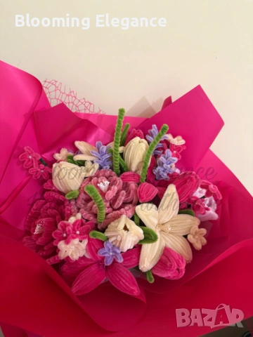 Голям вечен букет в розово от плюшена тел, снимка 4 - Декорация за дома - 54174279