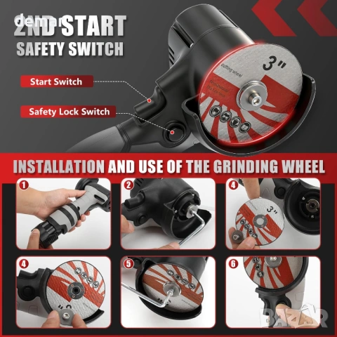 Комплект безжичен мини ъглошлайф с 2 батерии 2000mAh, 20 броя дискове, снимка 5 - Ъглошлайфи - 54026320