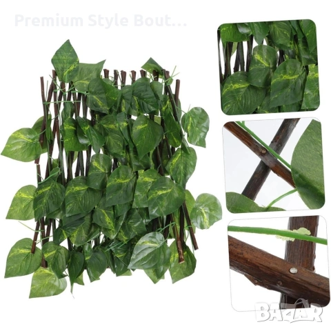 Разтегателна декоративна решетка с изкуствени листа, 290x60 см – Реалистичен параван за балкон, снимка 2 - Декорация за дома - 53827938