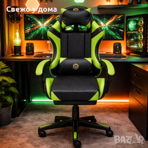 Ергономичен геймърски стол с масажна функция и поставка за крака, PU екокожа, метална рамка, регулир, снимка 6 - Столове - 54213539