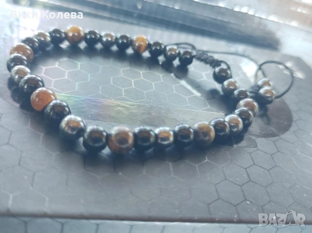 Гривна "Тройна Сила и Защита" – Тигрово Око, Хематит и Обсидиан